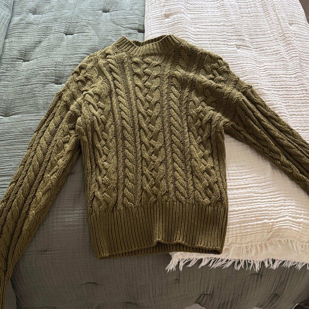 Reformation Olive Cable Knit Sweater